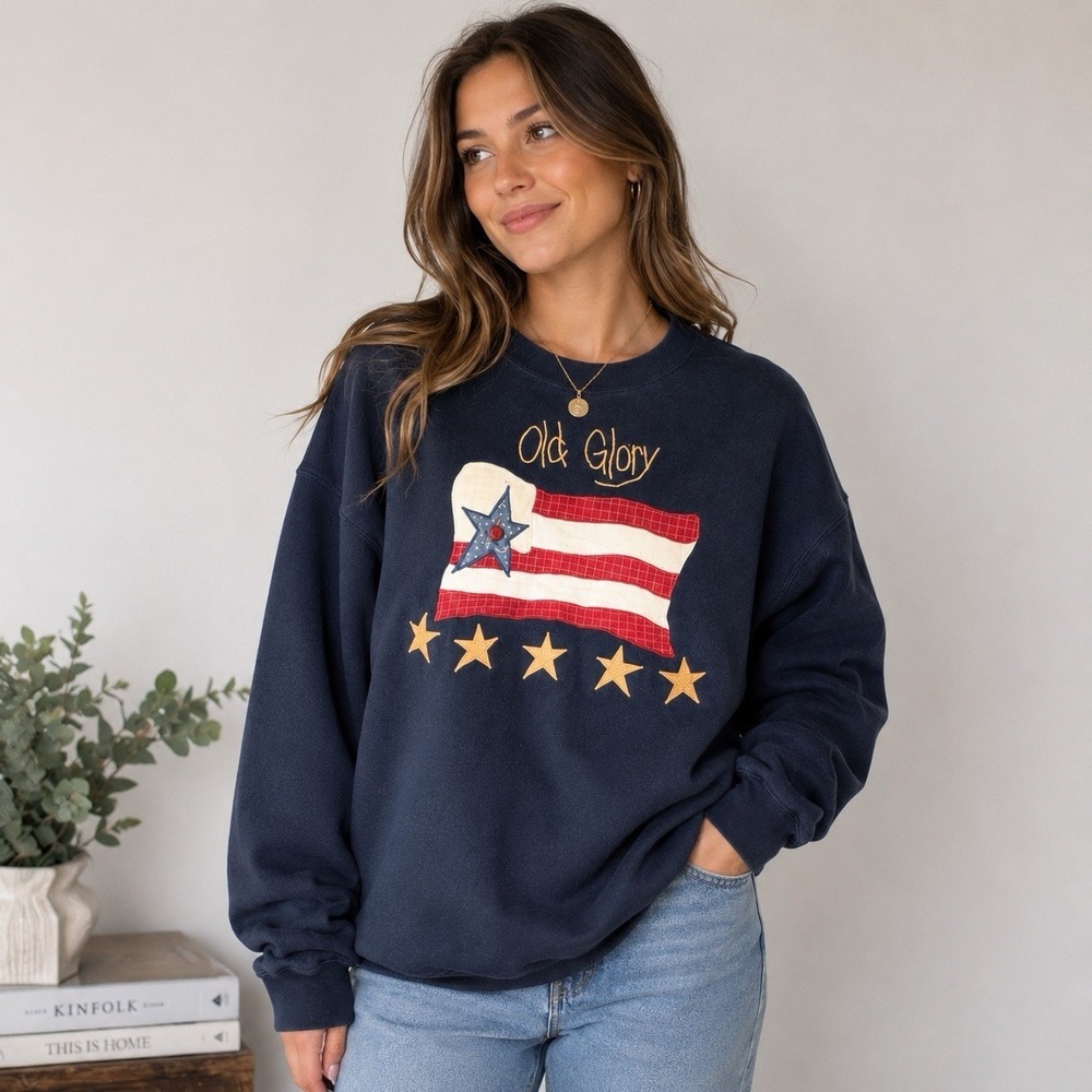 Vintage Lee Heavyweight Sweatshirt XL Navy Old Glory American Flag Patriotic USA